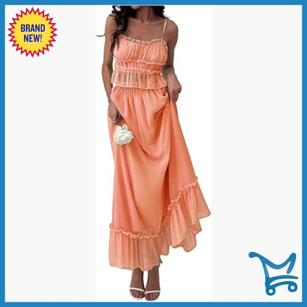 Women's 2 Piece Skirt Set with Ruffle Hem Cami Top and Maxi Skirt